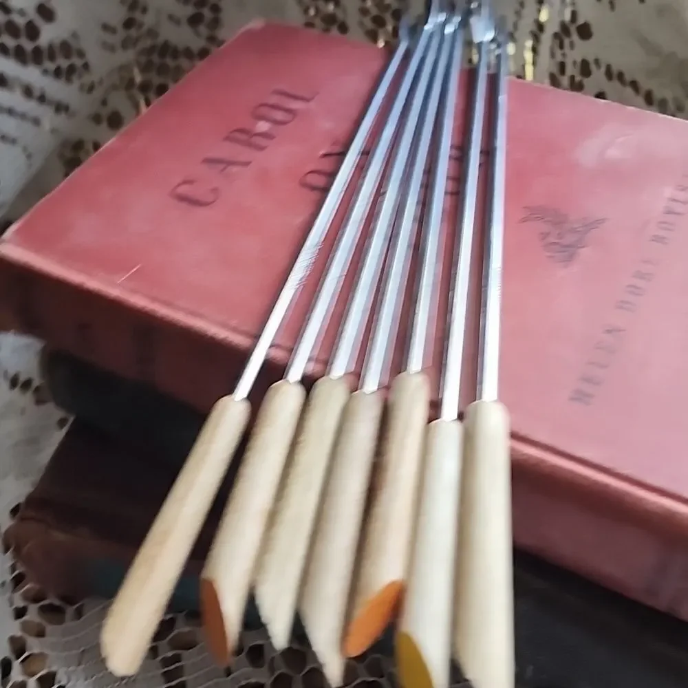 Vintage Mid Century Modern Wooden & Metal Fondue Forks